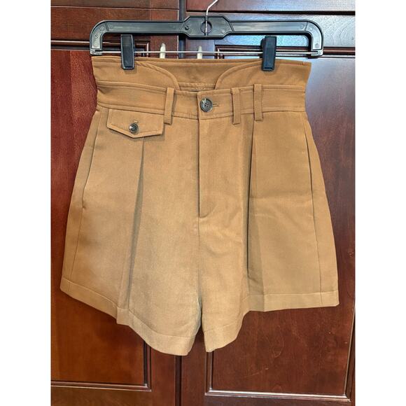 Women's High Waist Pleated Brown Dress Shorts Size M - Picture 12 of 16